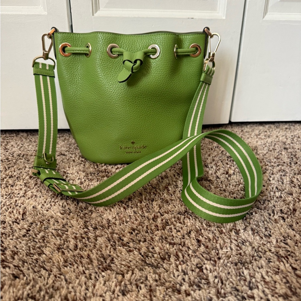 Kate Spade Lime Green Bucket Bag with Striped Strap
